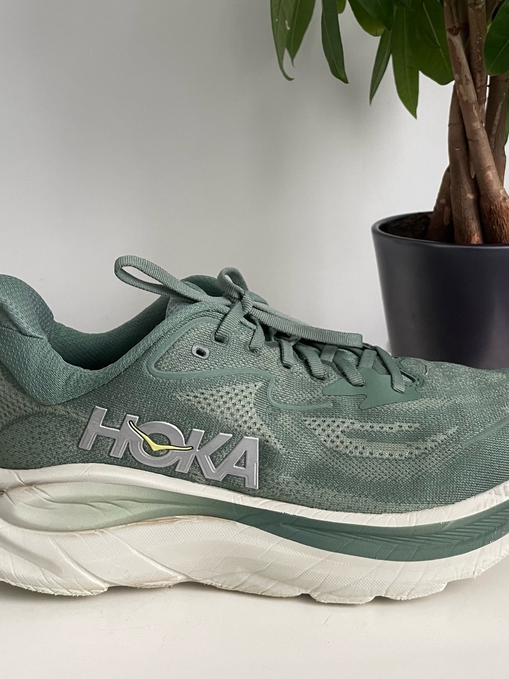 Men Size 9.5 Hoka One One Clifton 10
Fern Truffle Salt Running Shoes
